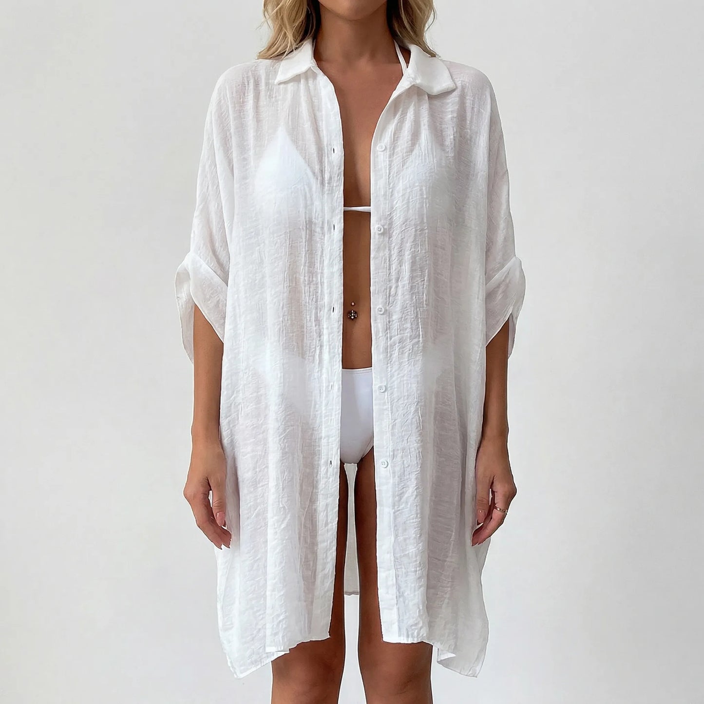 Breezella | Batwing Sleeve Button-Front Shirt Dress