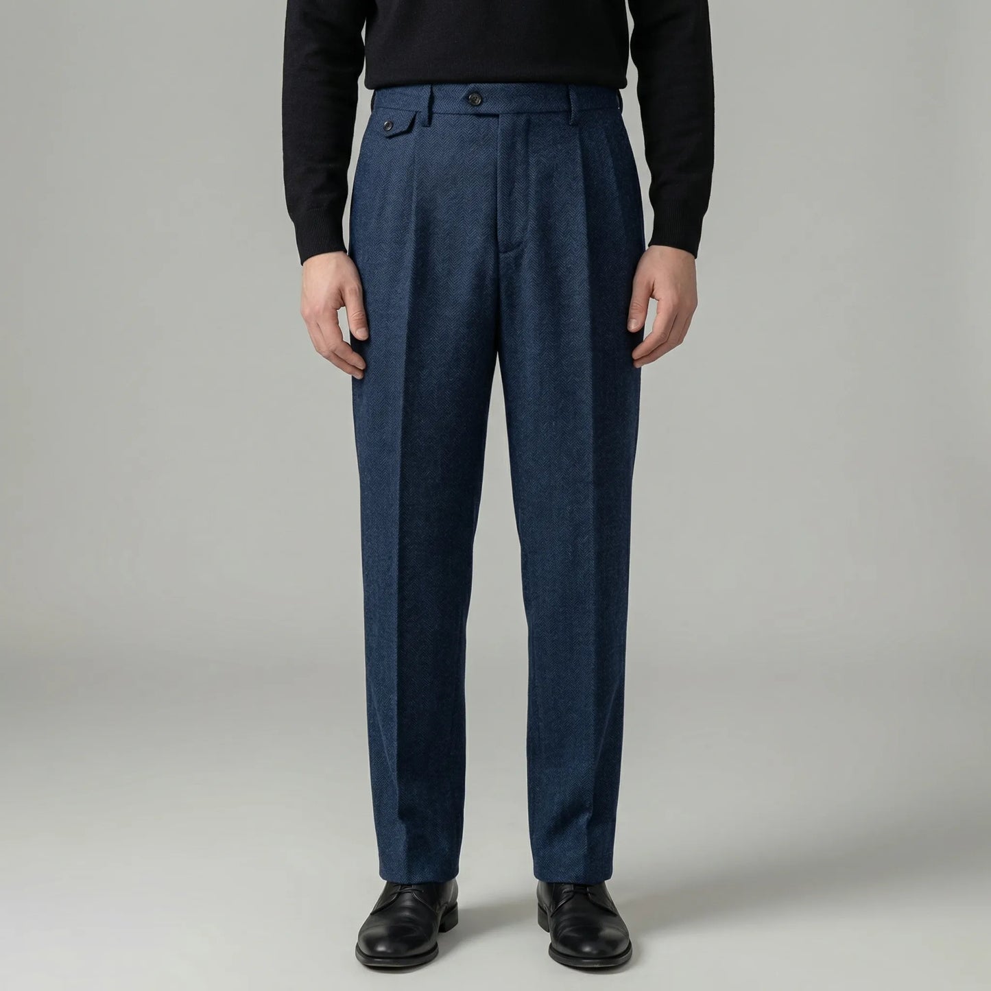 Brixton - High-Waist Pleated Herringbone Trousers