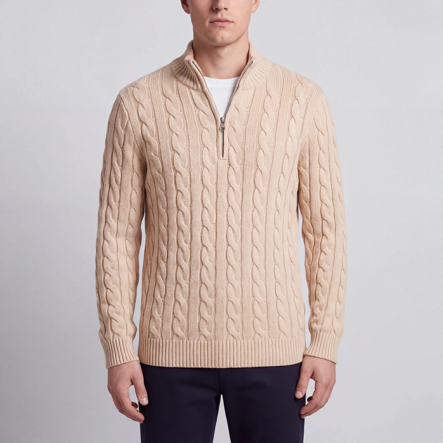 Cablorn - Cable Knit Half-Zip Pullover Sweater