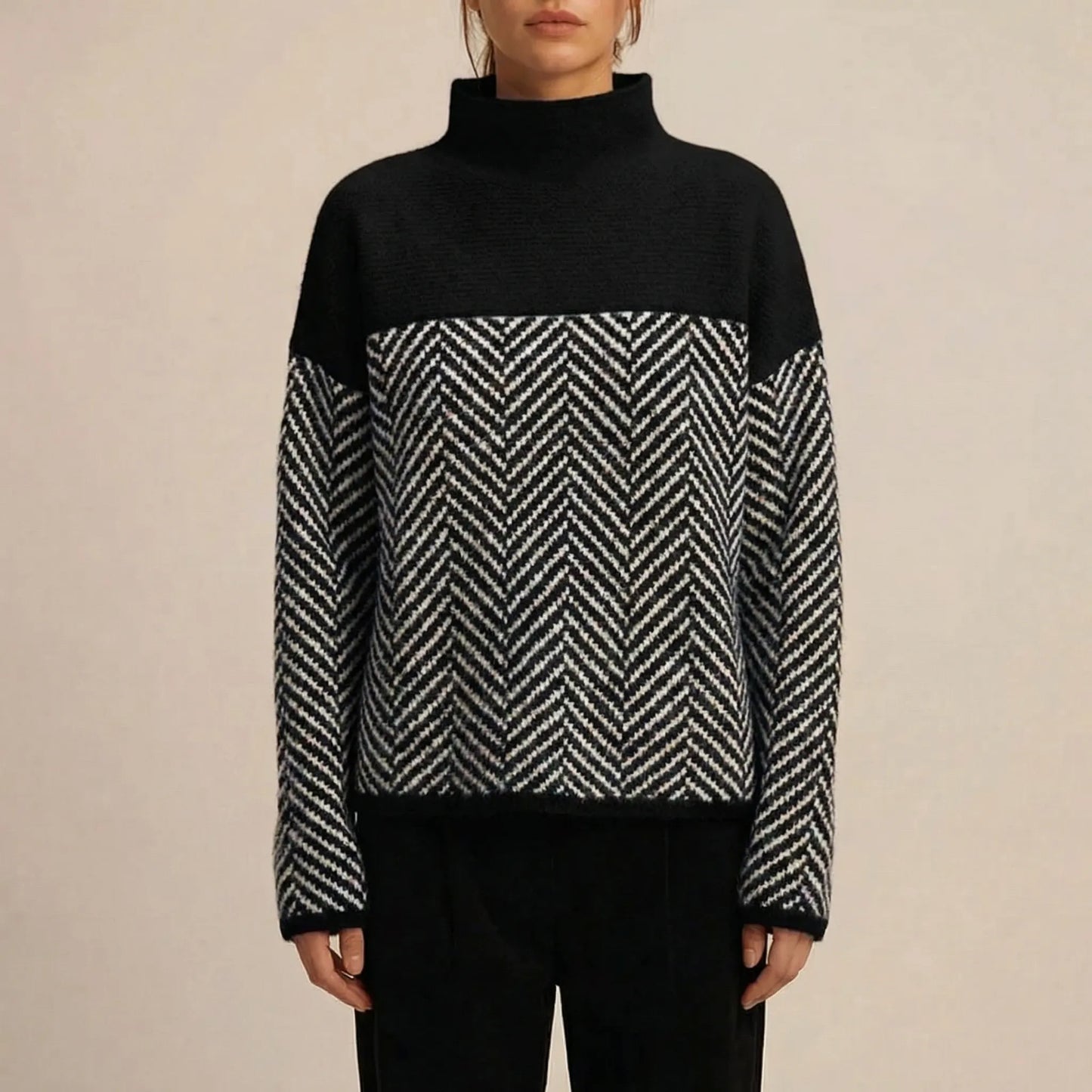 Chevrita | High-Neck Herringbone Knit Jumper