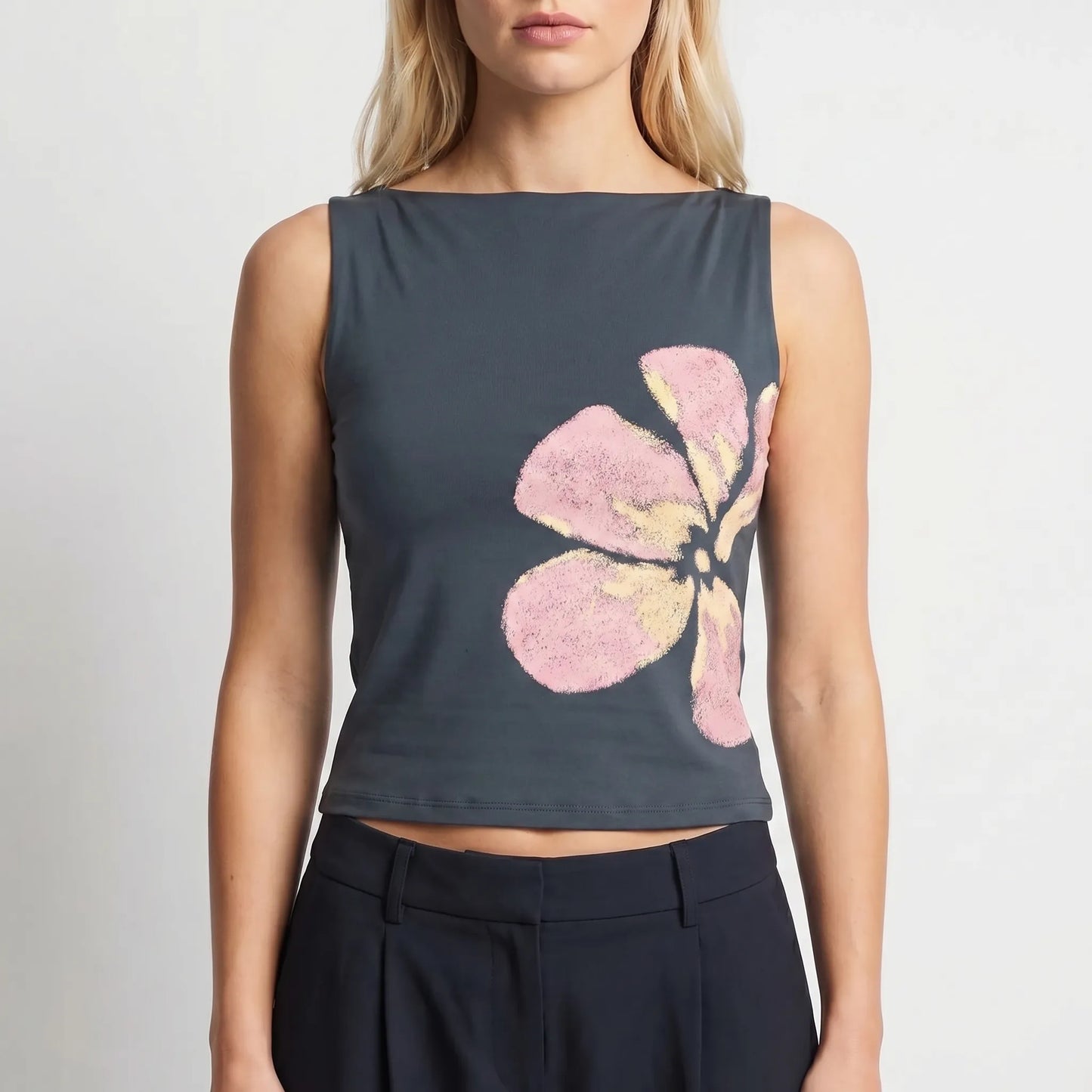 Floravia | Floral Print Asymmetric Crop Tank
