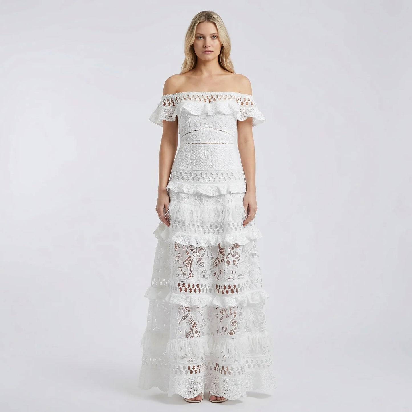 Florença - Off-Shoulder Lace Midi Dress