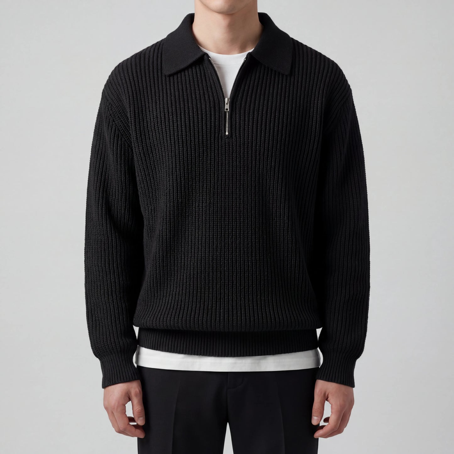 Halvzen - Half-Zip Collared Knit Sweater