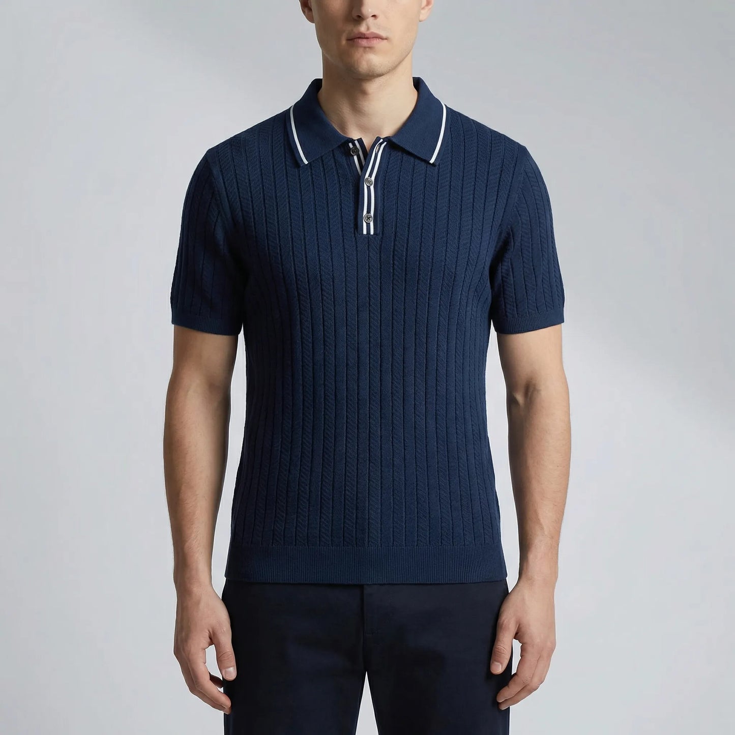 Herrvox - Herringbone Knit Short-Sleeve Polo