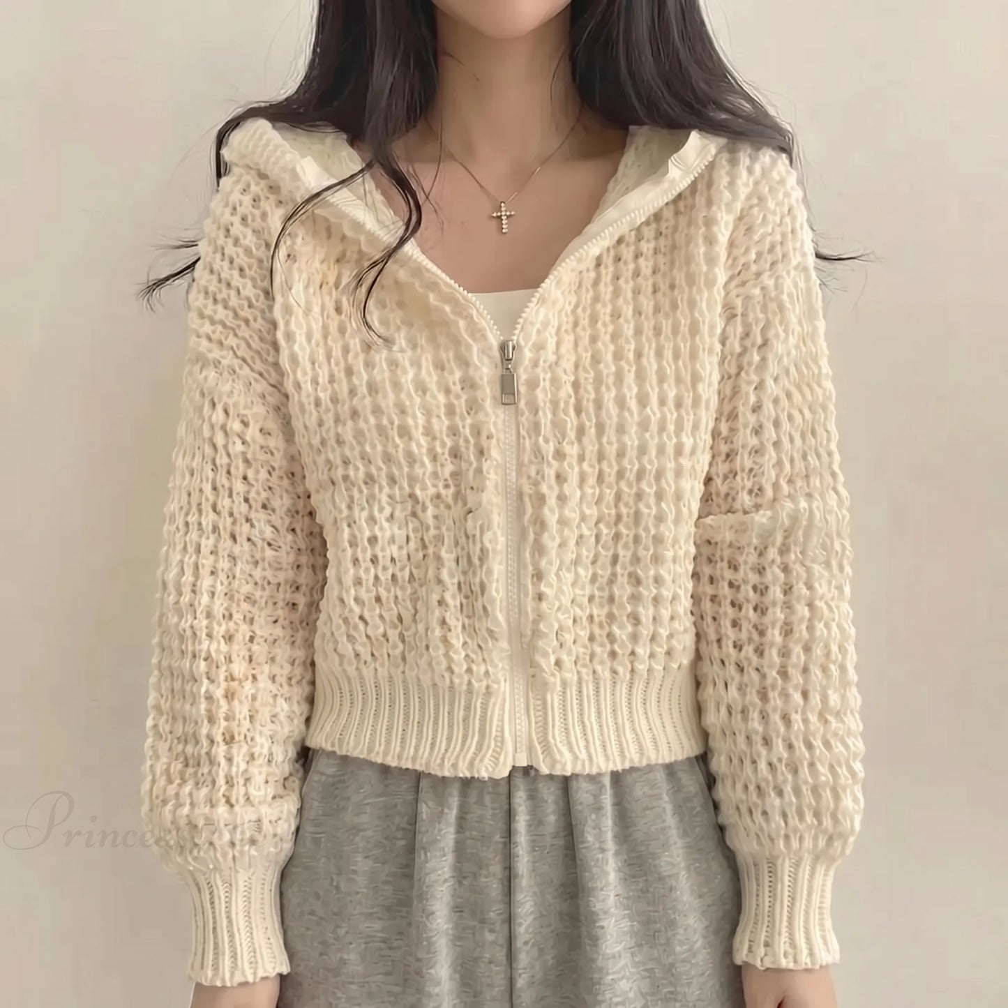 Lumvette | Cropped Zip-Up Knit Cardigan