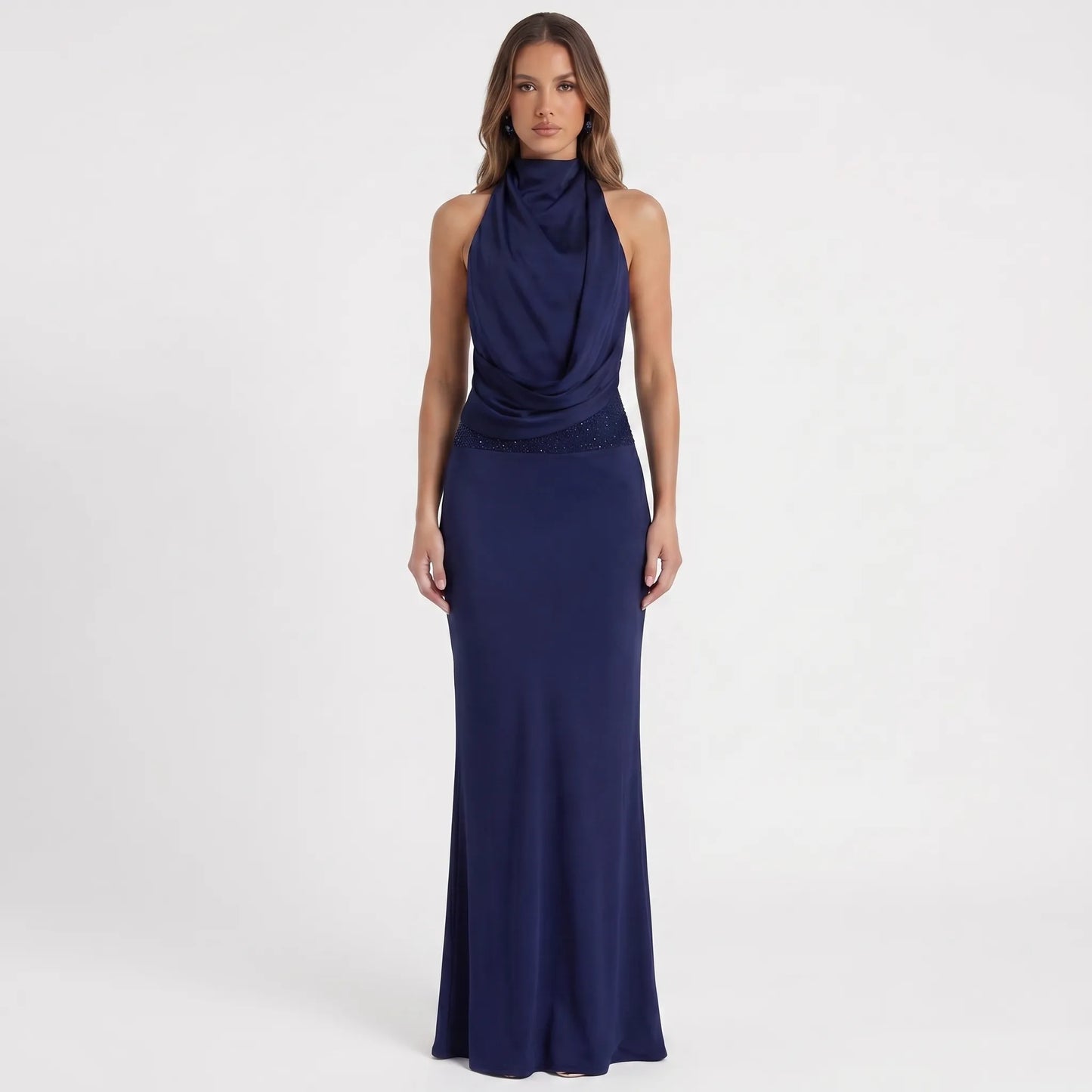 Luxenne | Halter Neck Draped Maxi Dress