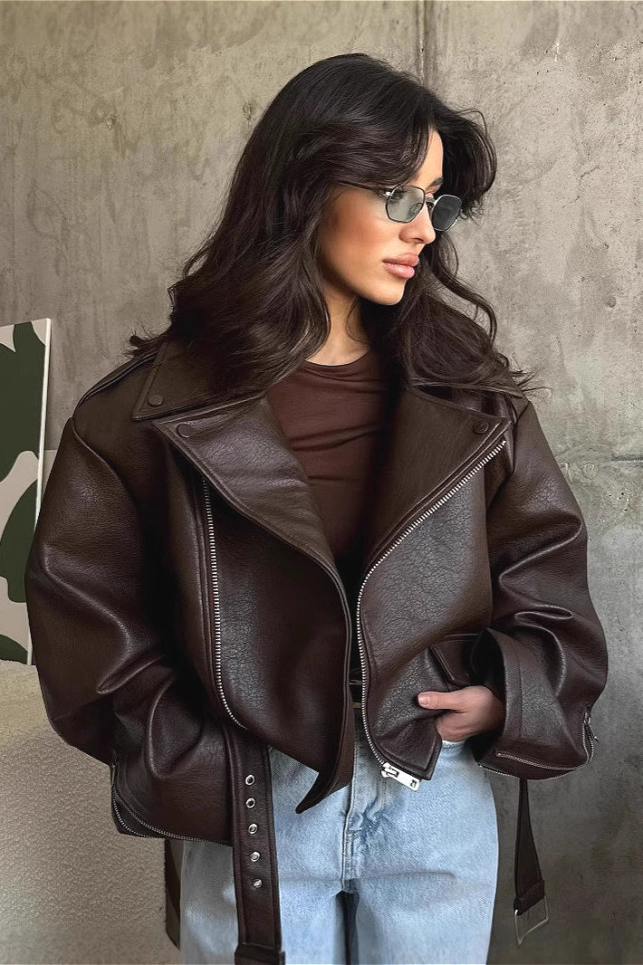 Mavera - Oversized Lapel Collar Moto Jacket