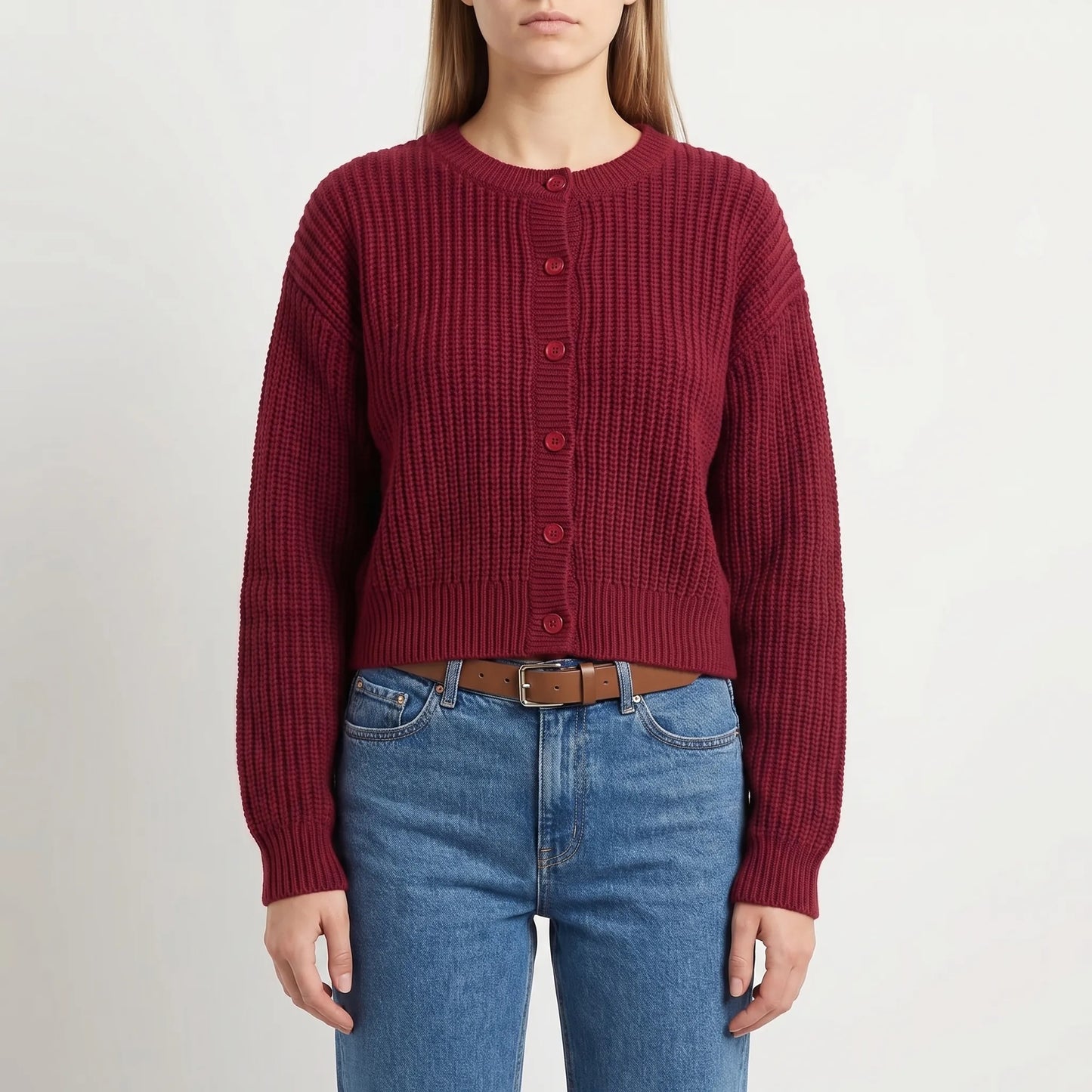 Rибоне | Cropped Single-Breasted Ribbed Cardigan