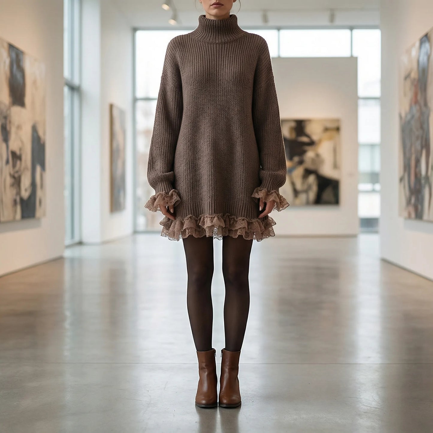 Rufflenette | Oversized Turtleneck Knit Dress