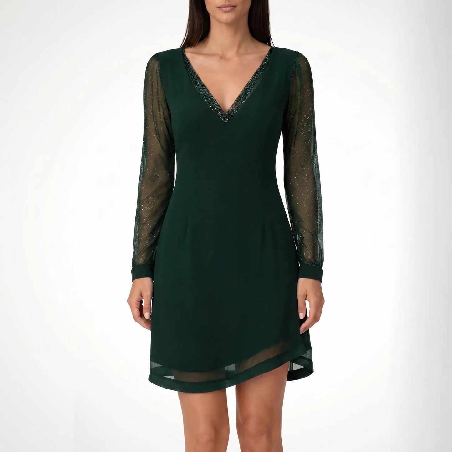 Velurne | V-Neck Sheer Sleeve Midi Dress