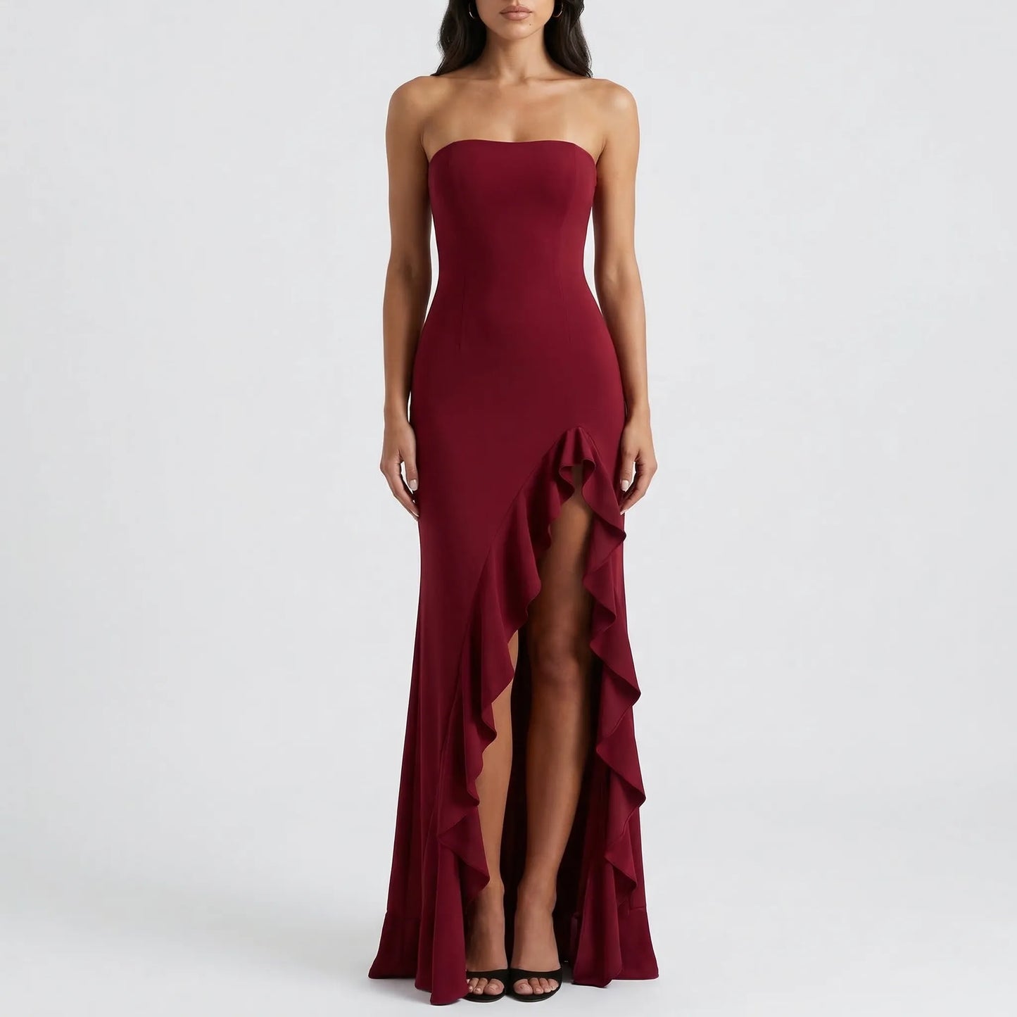 Velvara - Strapless Asymmetrical Maxi Dress