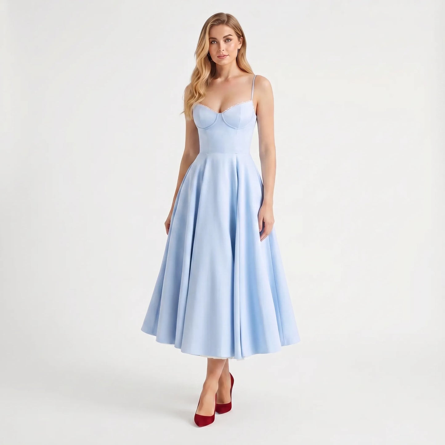 Velvoria | Fitted Corset-Bodice Midi Dress