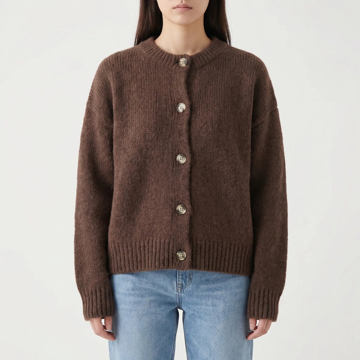 Velvura | Loose-Fit Polo Collar Knit Cardigan