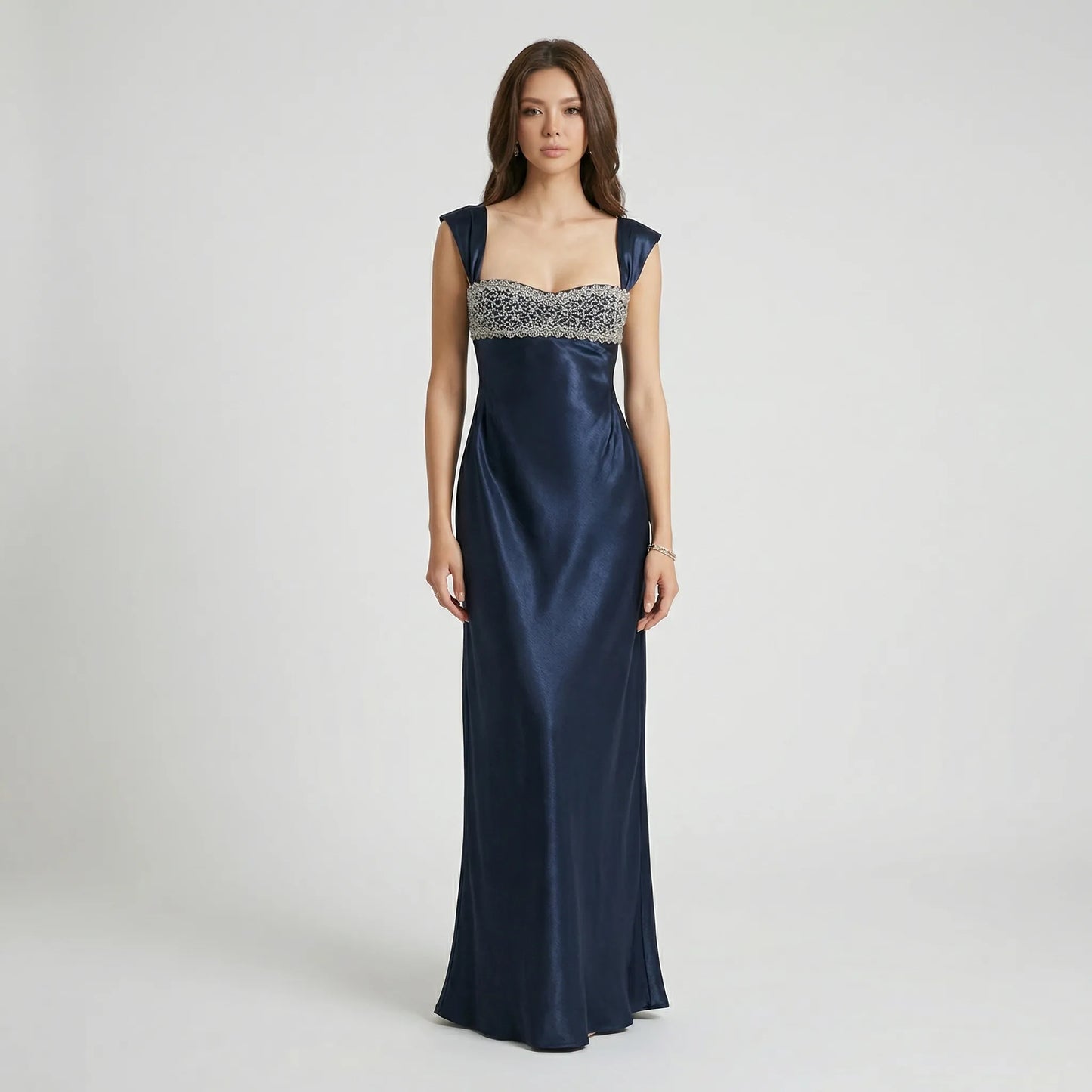 Velyrna - Sleeveless Rhinestone-Embellished Maxi Dress