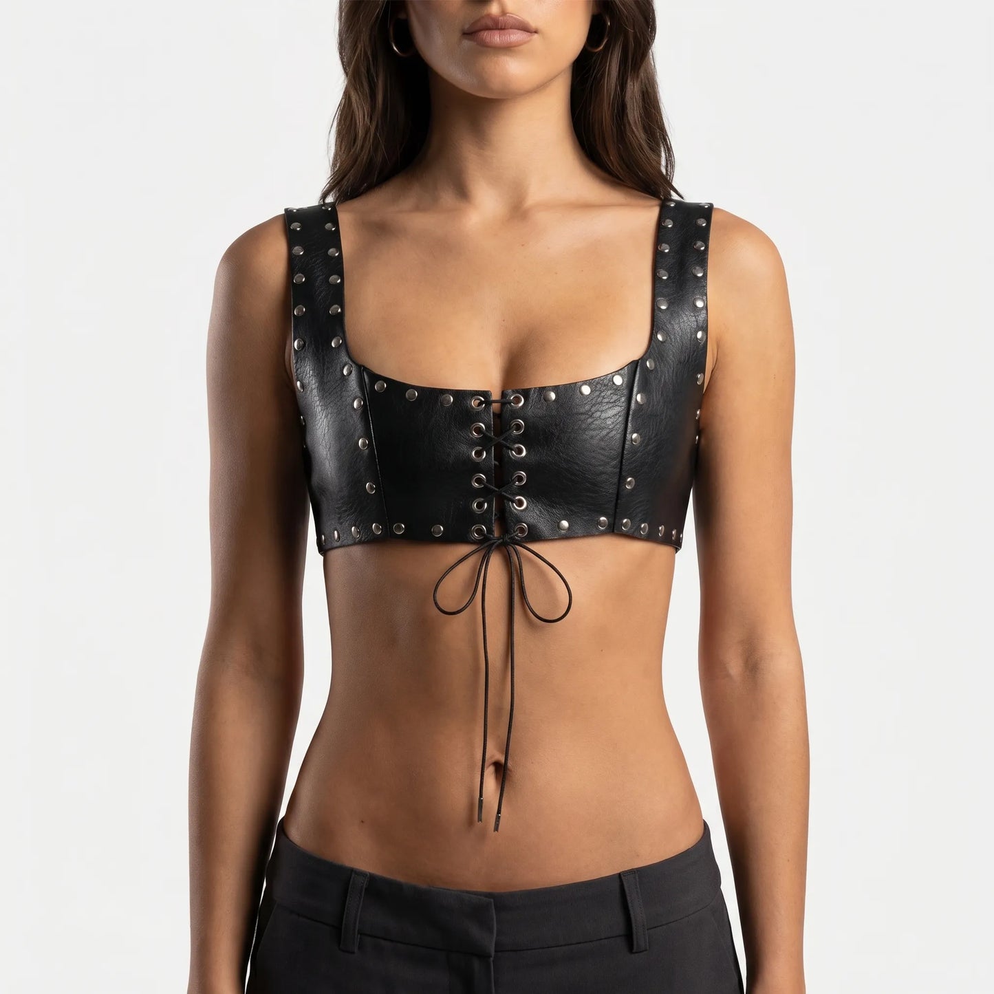 Vexra | Sleeveless Lace-Up Crop Tank Top