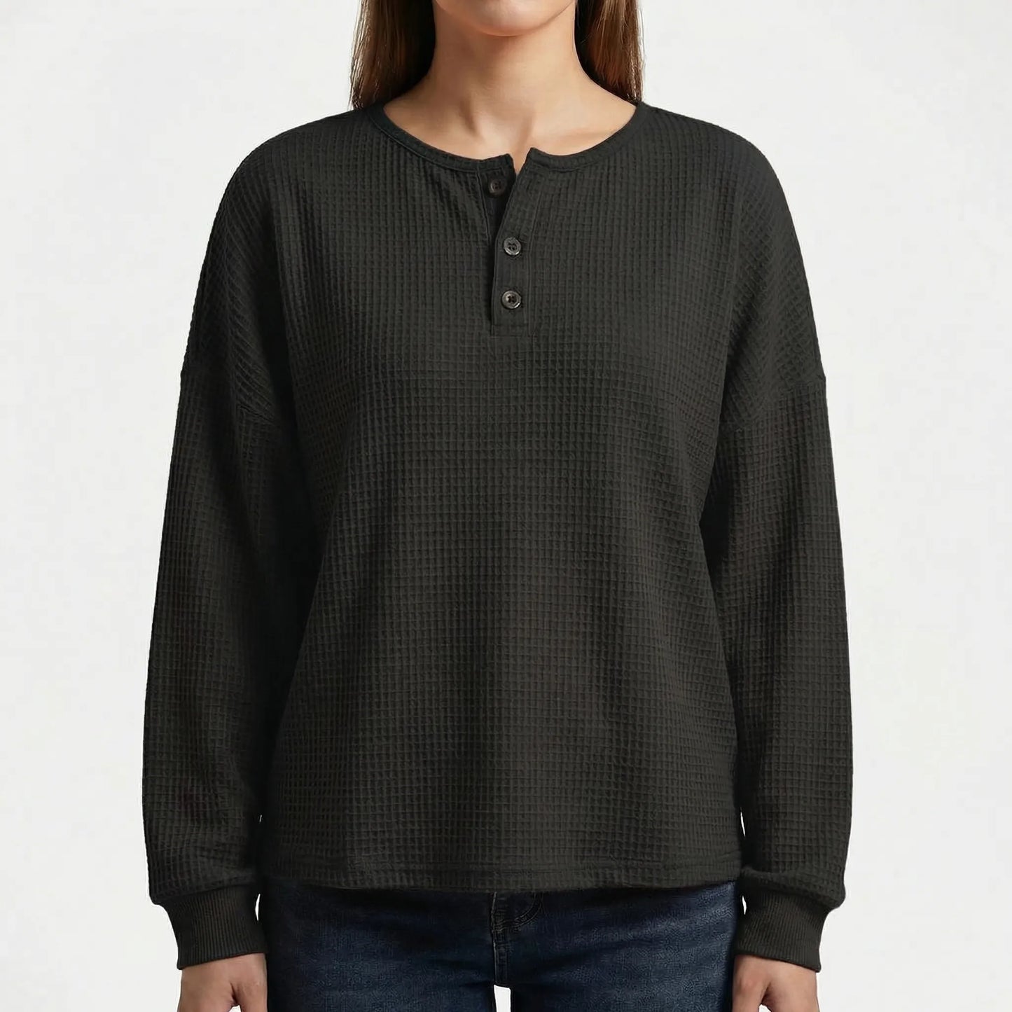 Wafleigh | Waffle-Knit Henley Sweatshirt