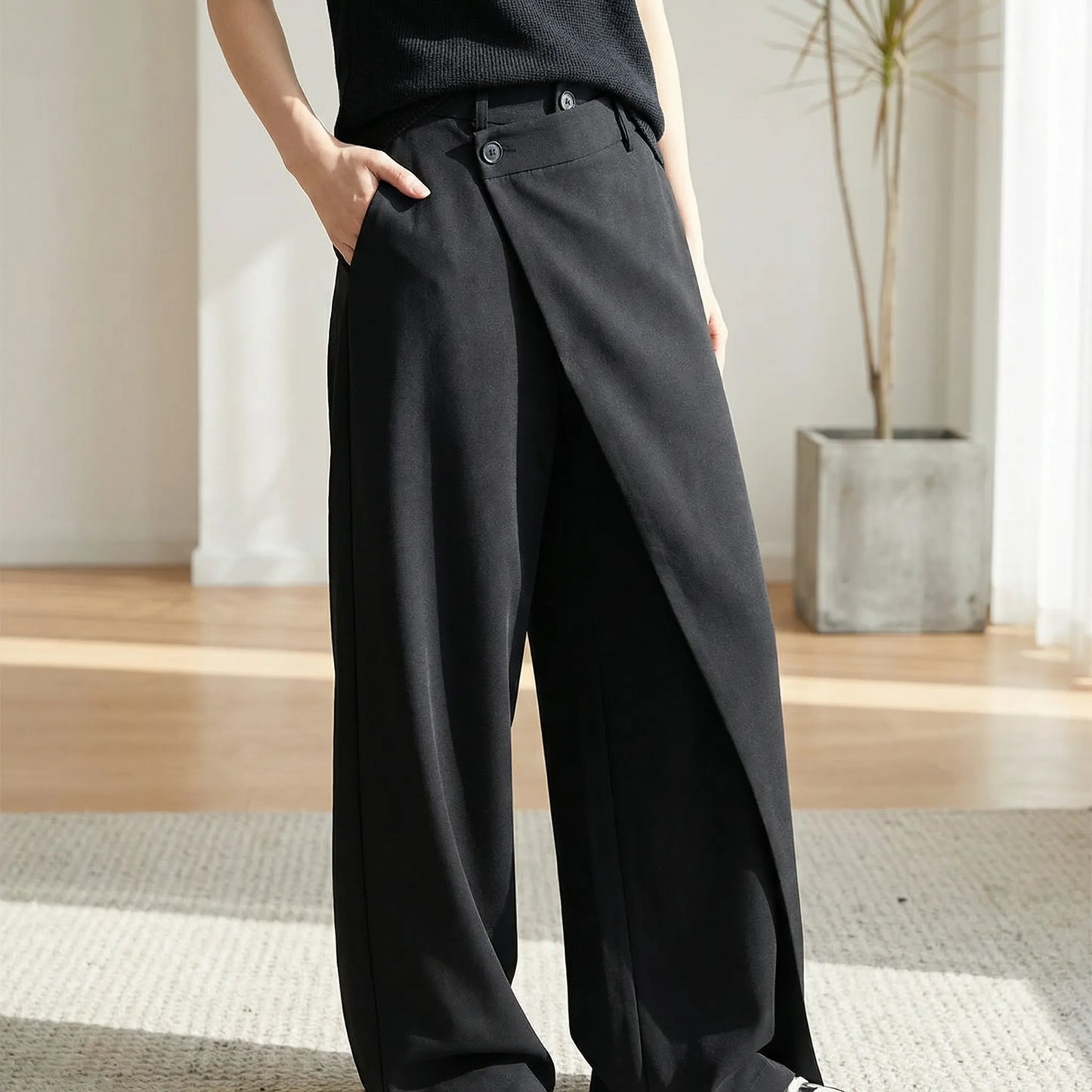 Asymva | Wide-Leg Asymmetric Button Trousers