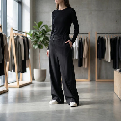 Asymva | Wide-Leg Asymmetric Button Trousers