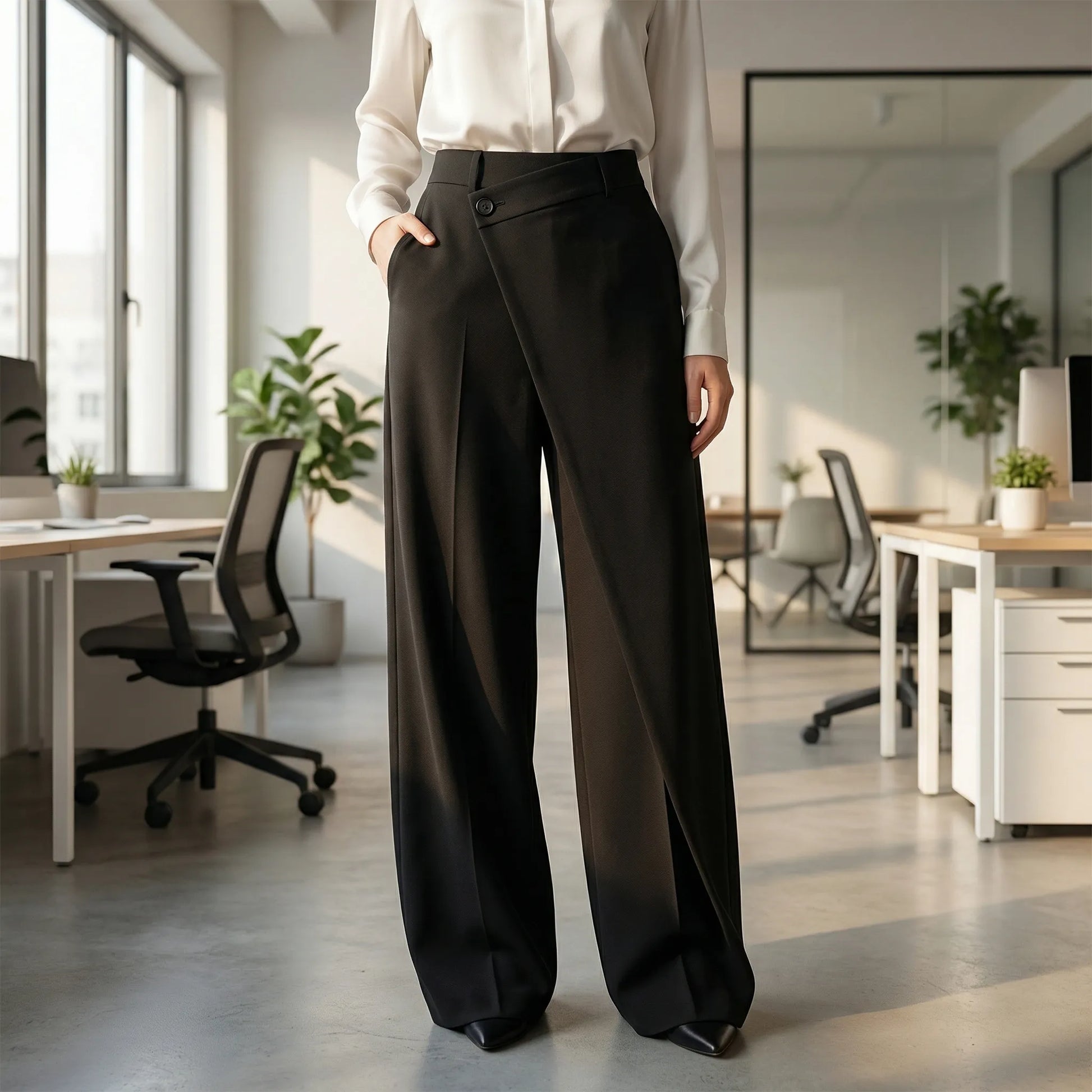 Asymva | Wide-Leg Asymmetric Button Trousers