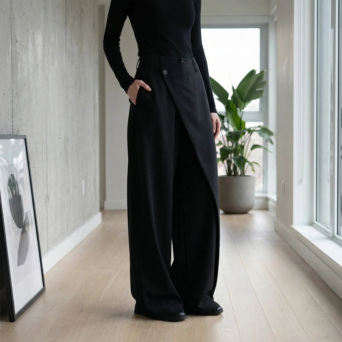 Asymva | Wide-Leg Asymmetric Button Trousers