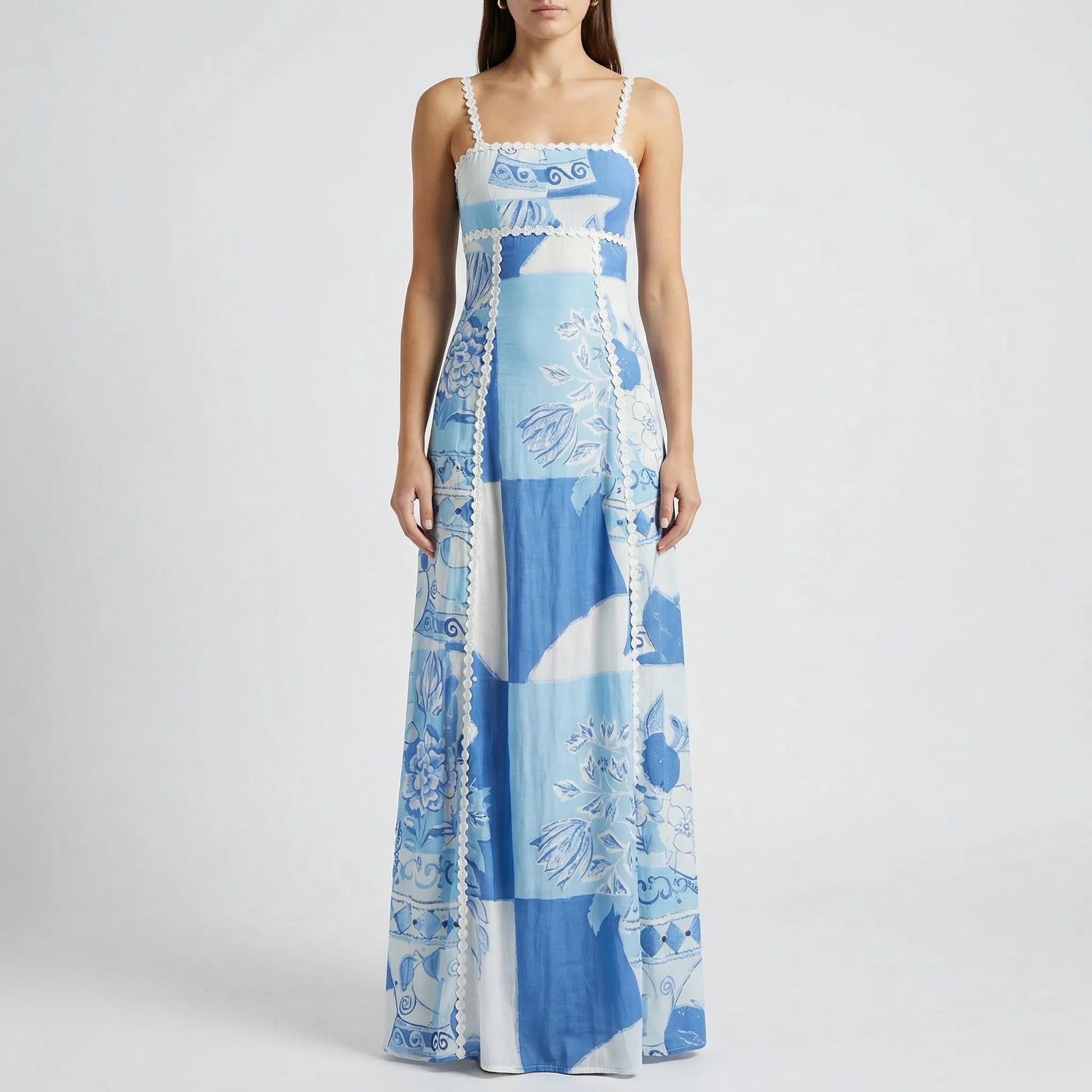 Azurella - Sleeveless Patchwork Print Maxi Dress