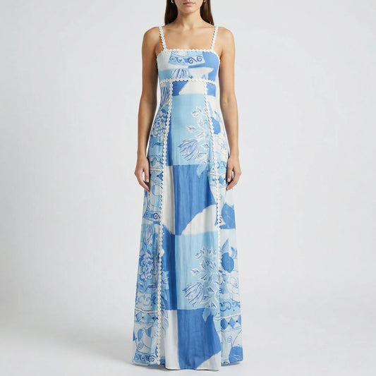 Azurella - Sleeveless Patchwork Print Maxi Dress