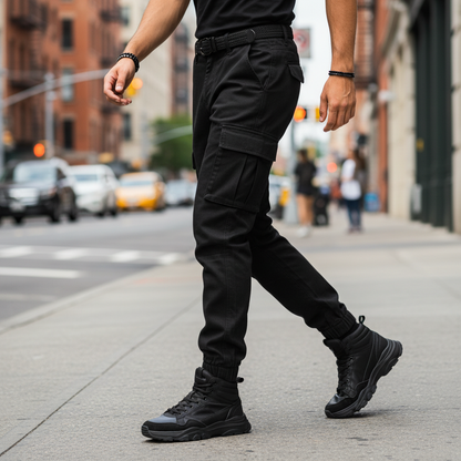 Black Cargo Pants | Men's Tapered Cargo Trousers