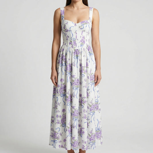 Blossarie - Strapless Ankle-Length Floral Dress