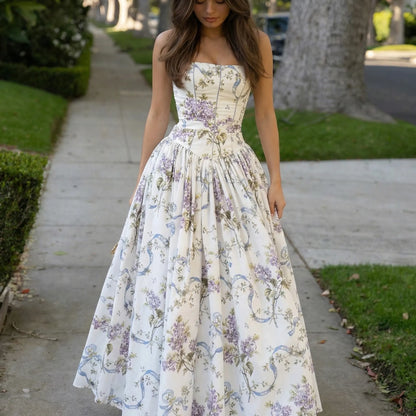 Blossarie - Strapless Ankle-Length Floral Dress