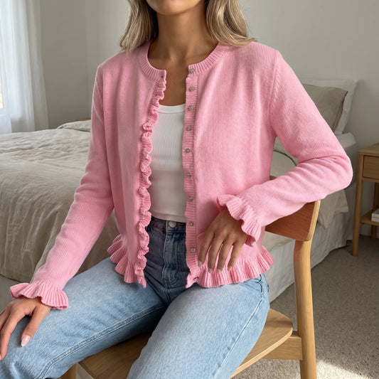 Blushknit | Slim Fit Ruffle Trim Cardigan