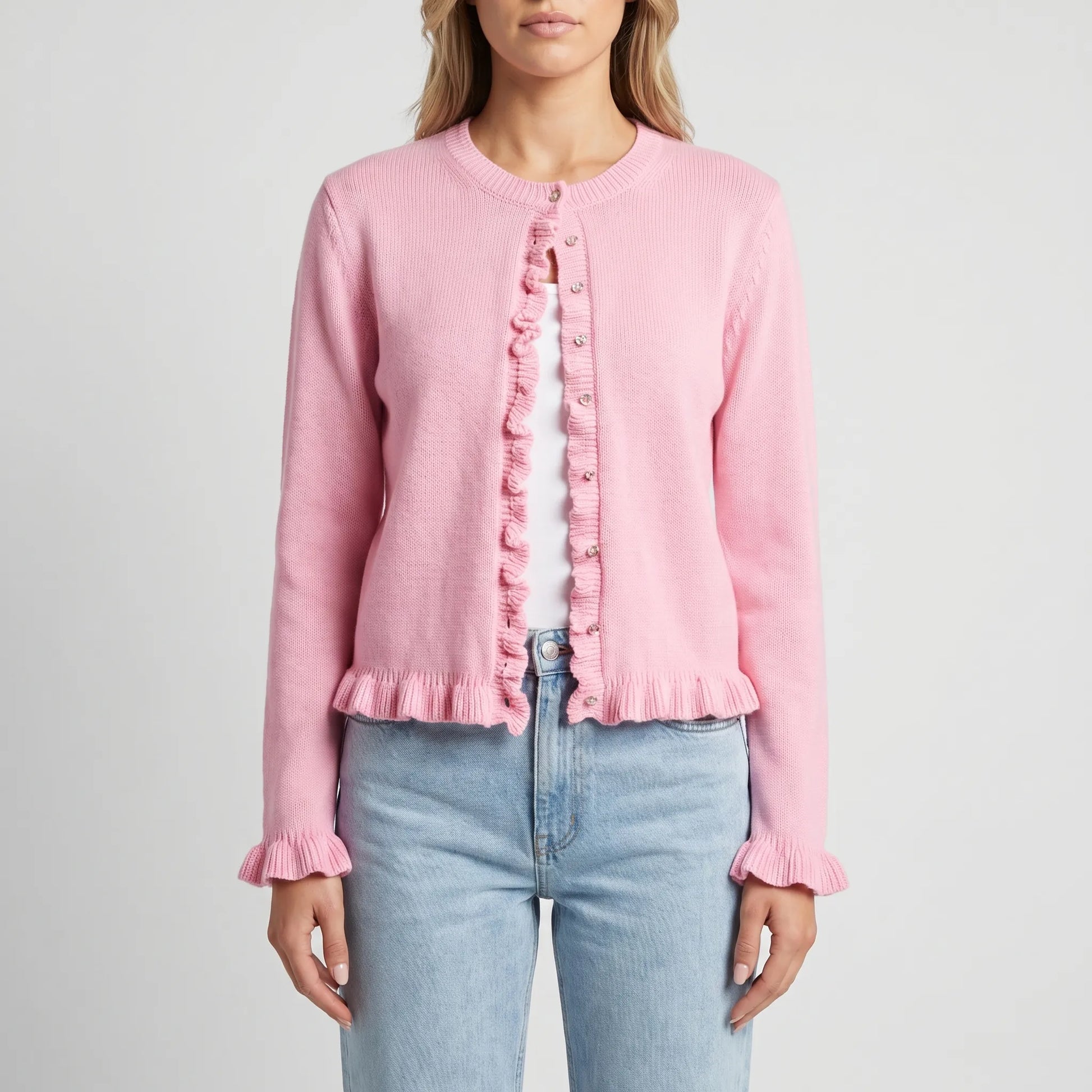Blushknit | Slim Fit Ruffle Trim Cardigan