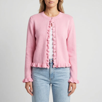 Blushknit | Slim Fit Ruffle Trim Cardigan