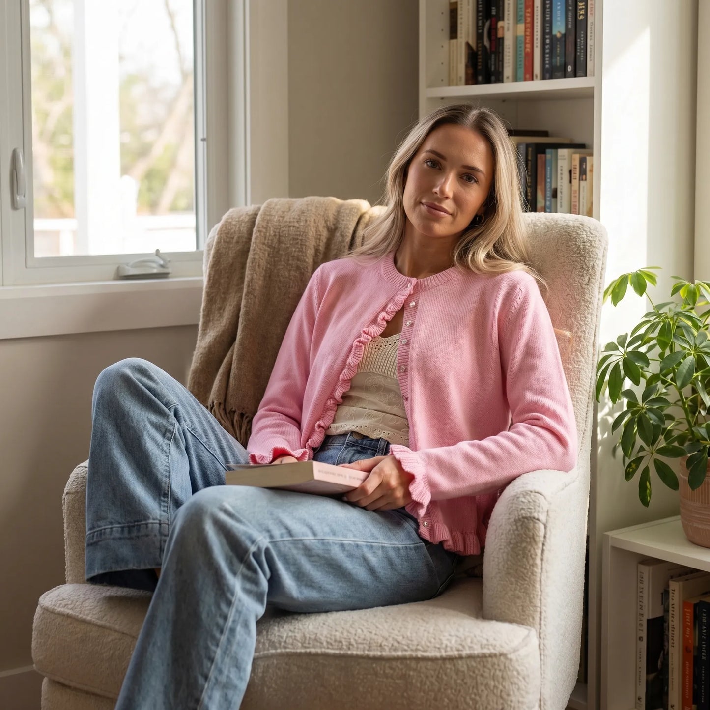 Blushknit | Slim Fit Ruffle Trim Cardigan