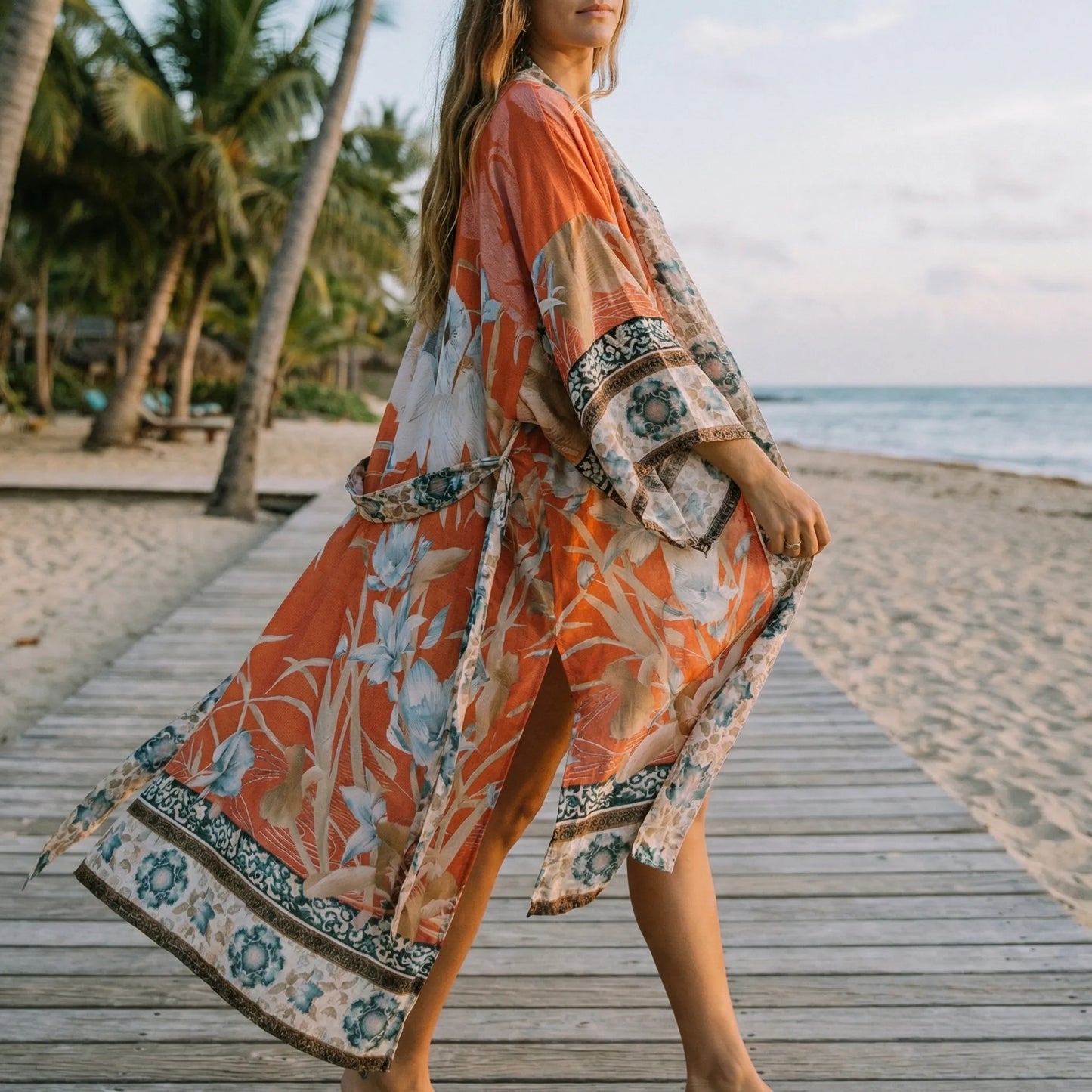 Bohovara | Printed Boho-Style Maxi Kimono Cover-Up