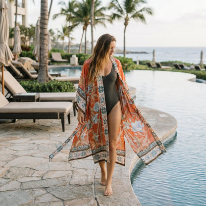 Bohovara | Printed Boho-Style Maxi Kimono Cover-Up