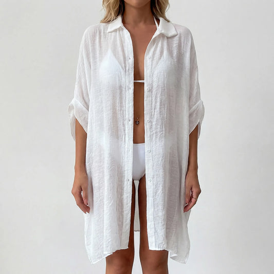 Breezella | Batwing Sleeve Button-Front Shirt Dress