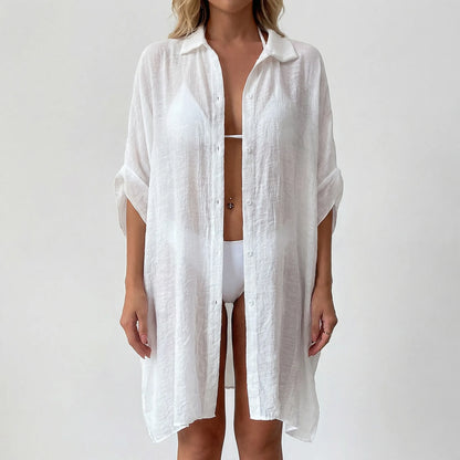 Breezella | Batwing Sleeve Button-Front Shirt Dress