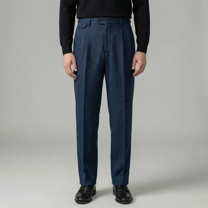 Brixton - High-Waist Pleated Herringbone Trousers