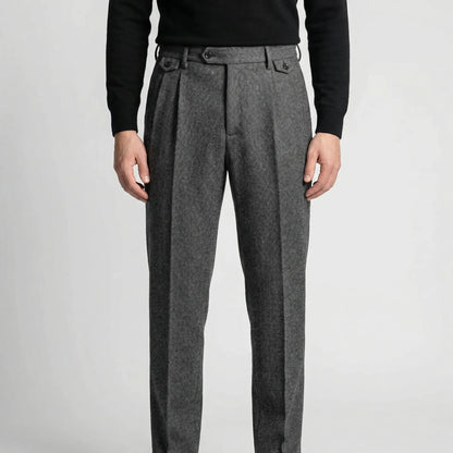 Brixton - High-Waist Pleated Herringbone Trousers