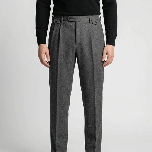 Brixton - High-Waist Pleated Herringbone Trousers
