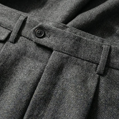 Brixton - High-Waist Pleated Herringbone Trousers
