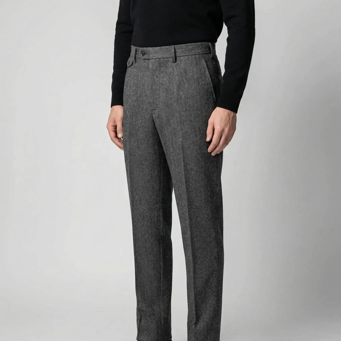 Brixton - High-Waist Pleated Herringbone Trousers