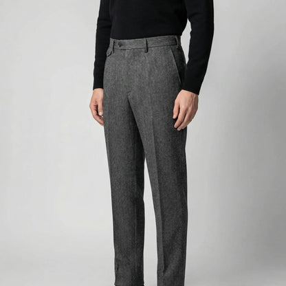 Brixton - High-Waist Pleated Herringbone Trousers