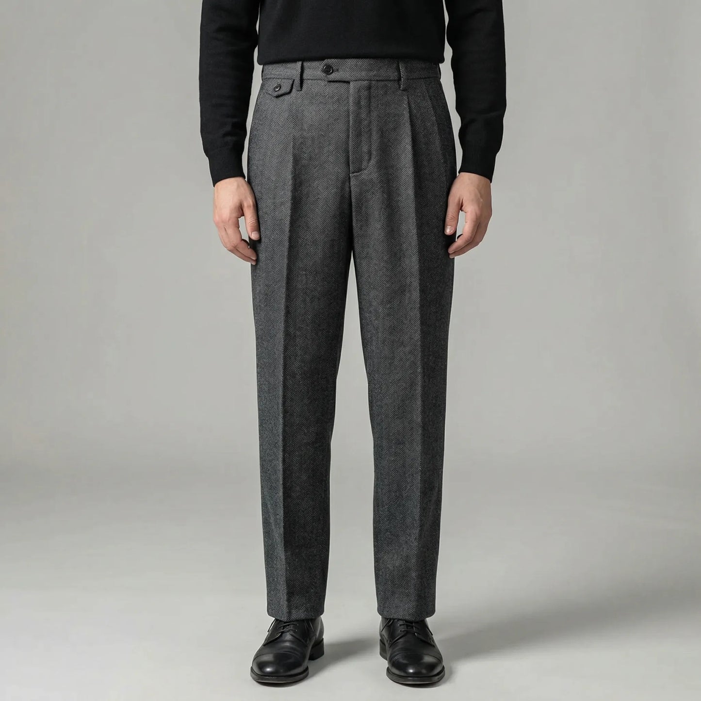 Brixton - High-Waist Pleated Herringbone Trousers