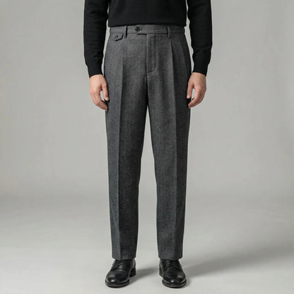 Brixton - High-Waist Pleated Herringbone Trousers