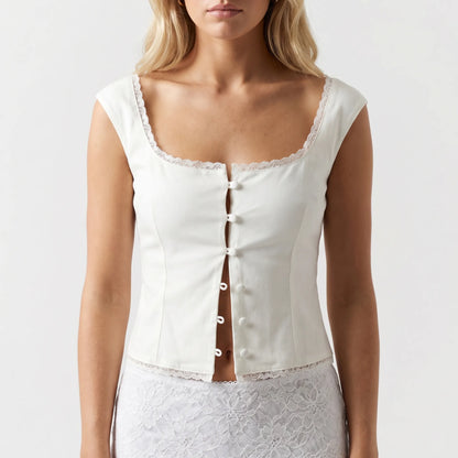 Brodelle | Lace-Trim Sleeveless Crop Top