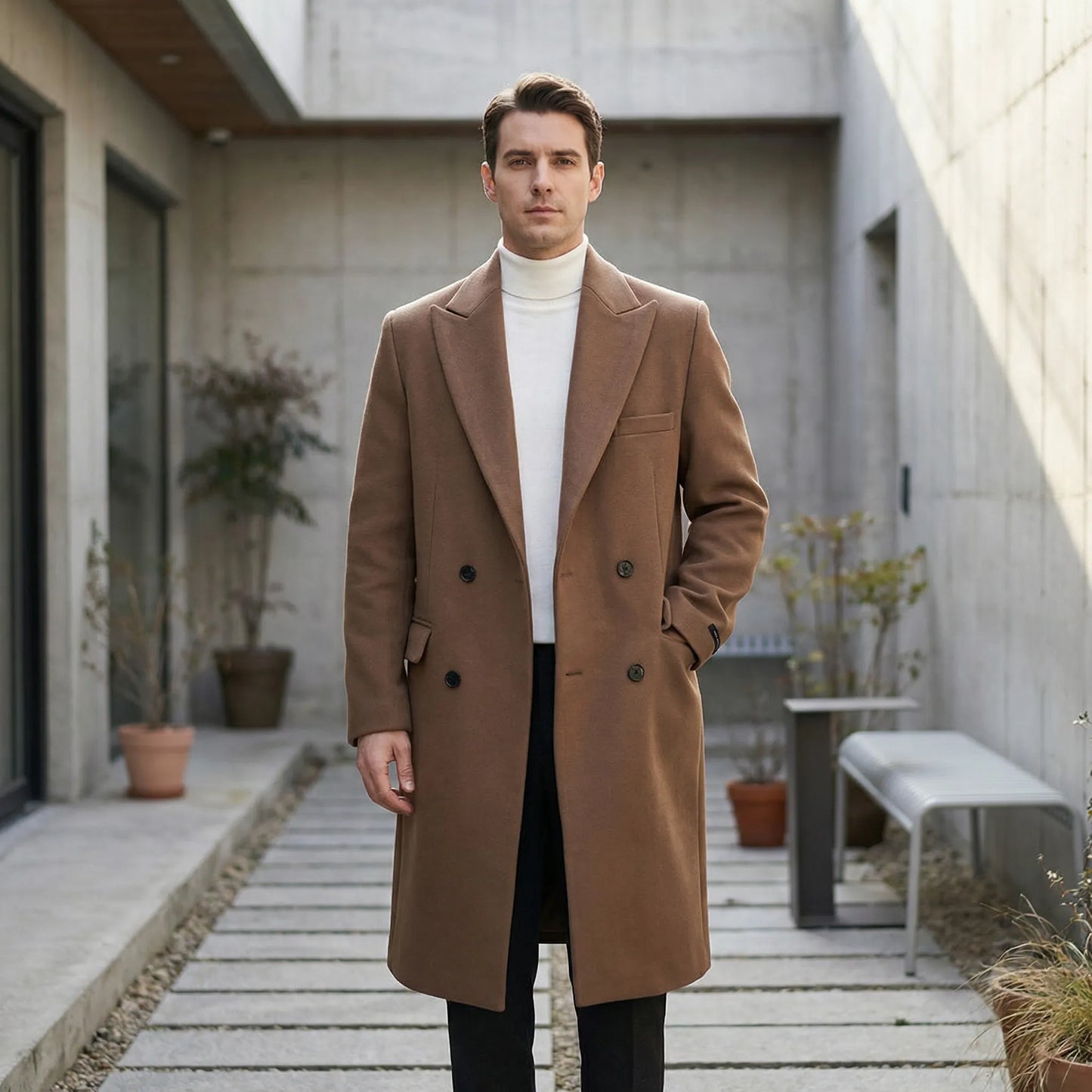 Brumfeld - Double-Breasted Long Overcoat For Men