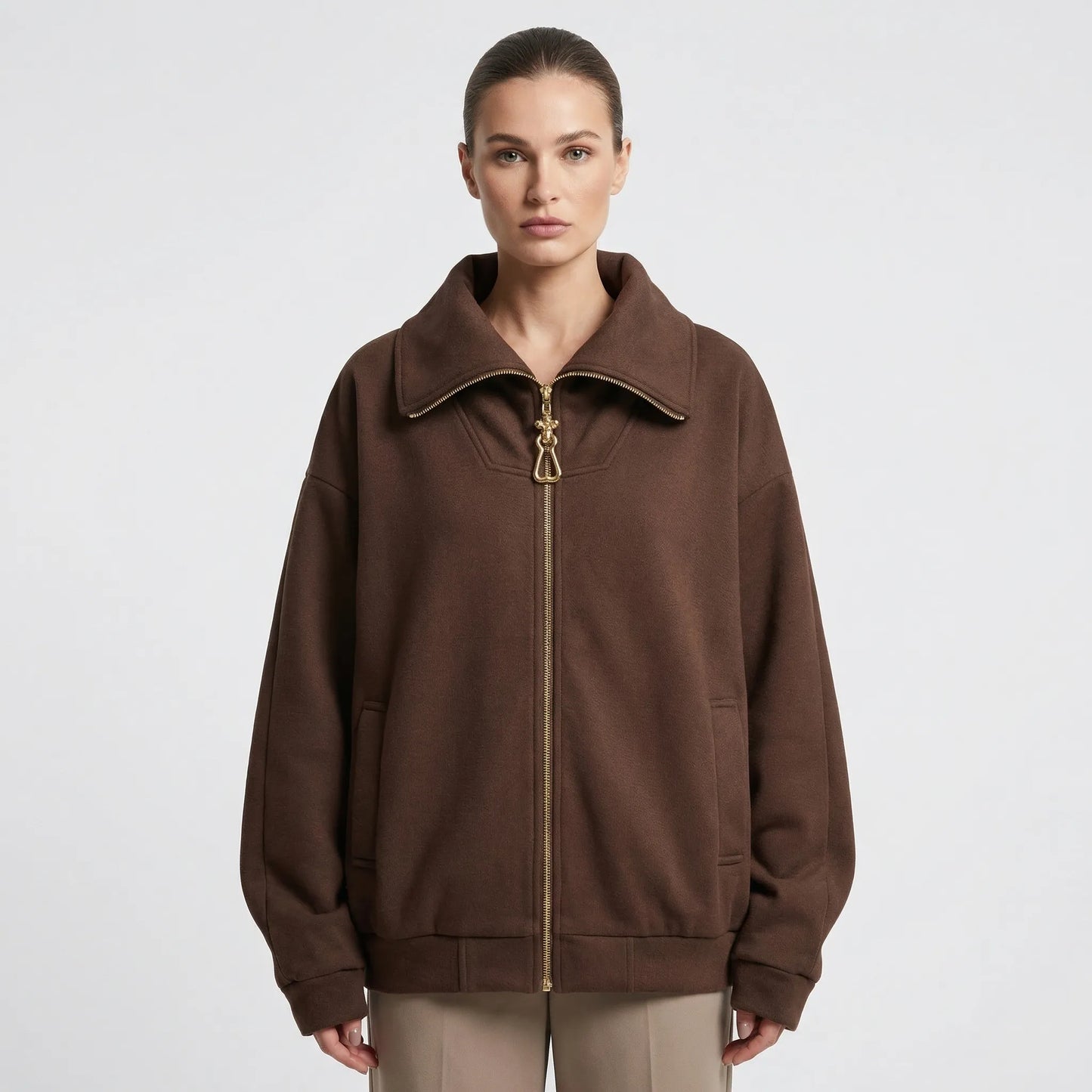Bruvelle - Oversized Zip-Up Cropped Jacket