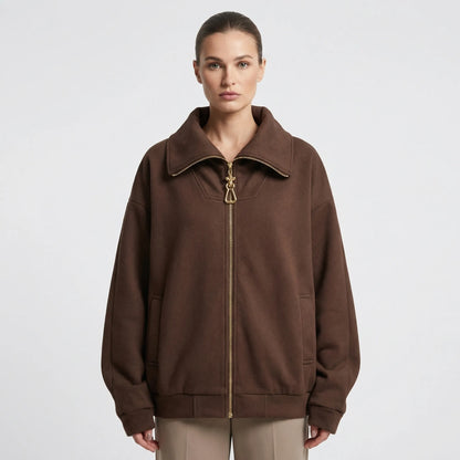 Bruvelle - Oversized Zip-Up Cropped Jacket