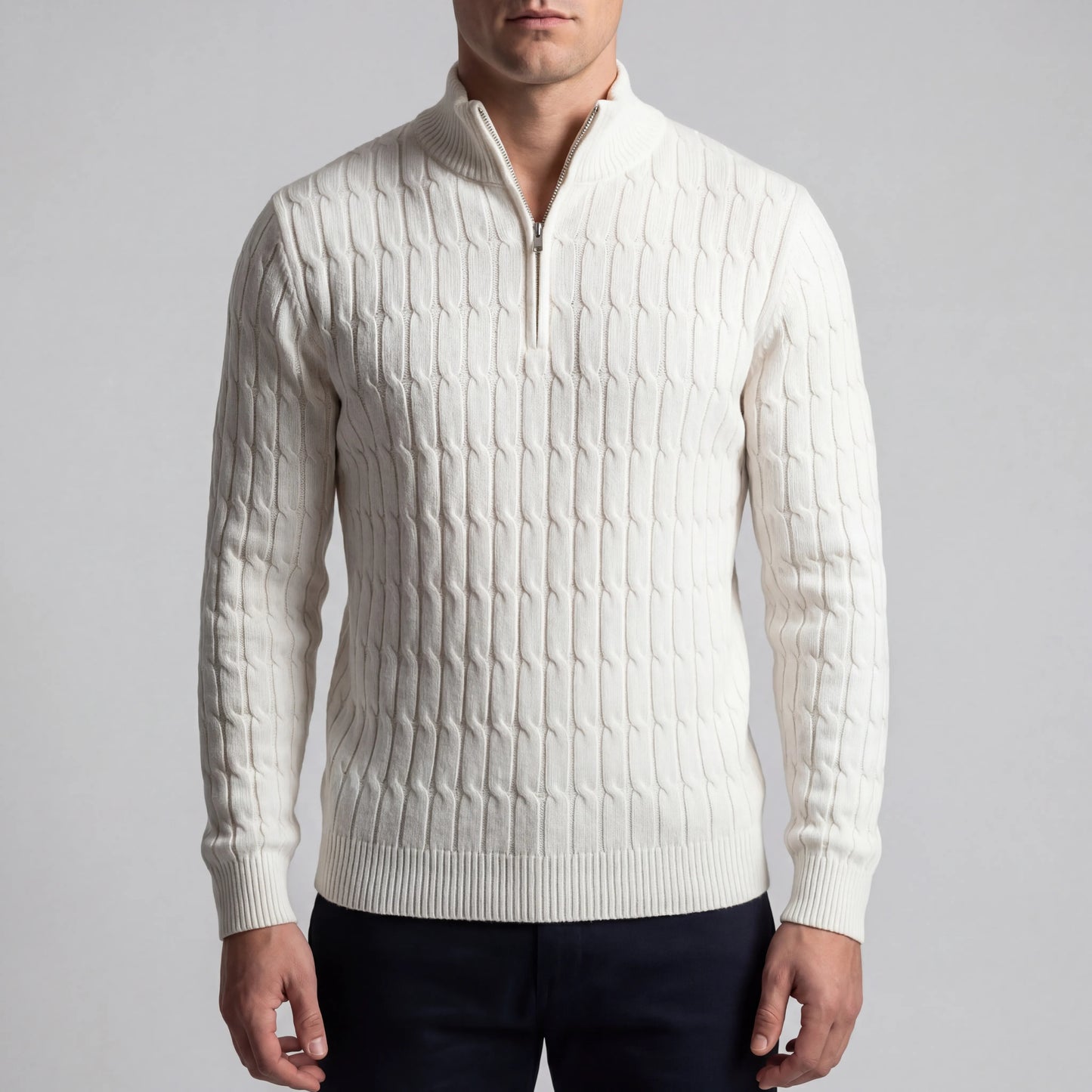 Cableux - Cable Knit Half-Zip Pullover Sweater